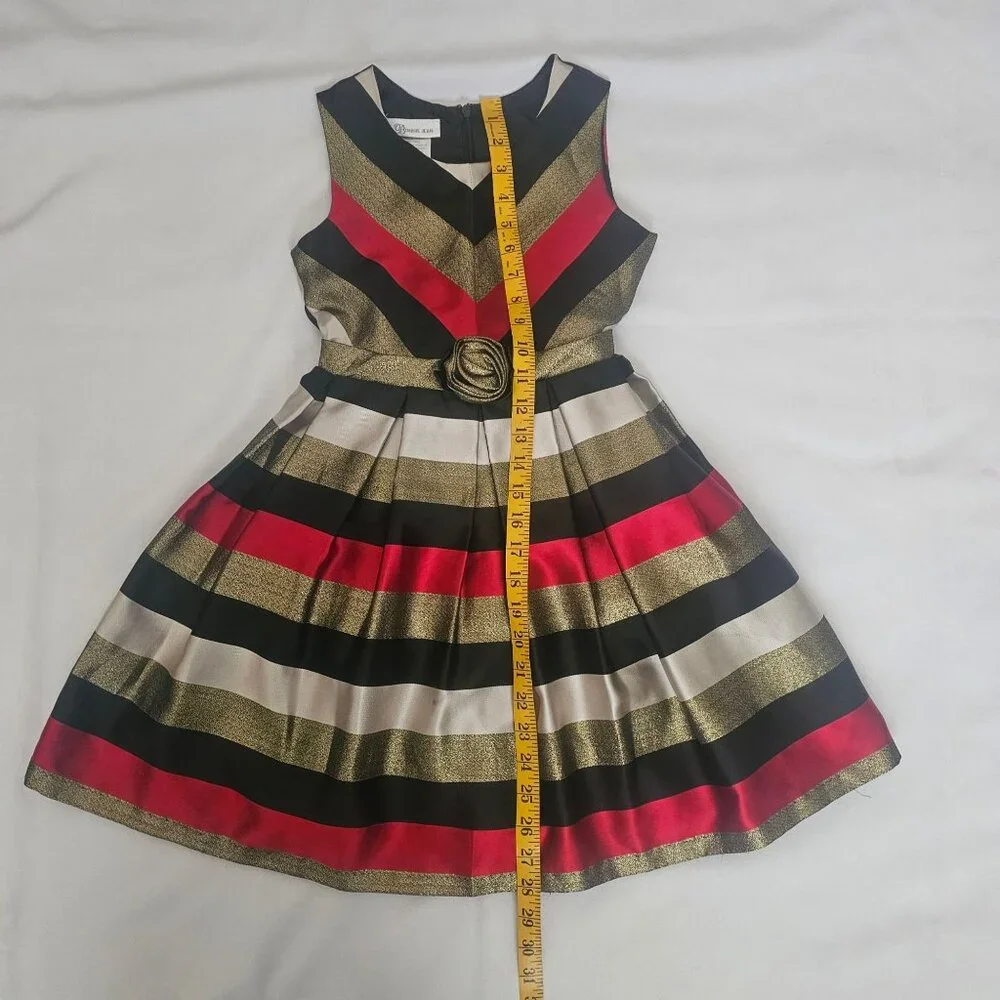 Bonnie Jean Metallic Stripe Gold Sash Bow Waist Sleeveless Party Dress Size 8 - Picture 11 of 11